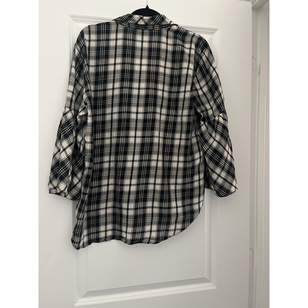 Lauren Ralph Lauren Plaid Shirt Womens M Black White Cotton Button Down Preppy - Picture 4 of 7